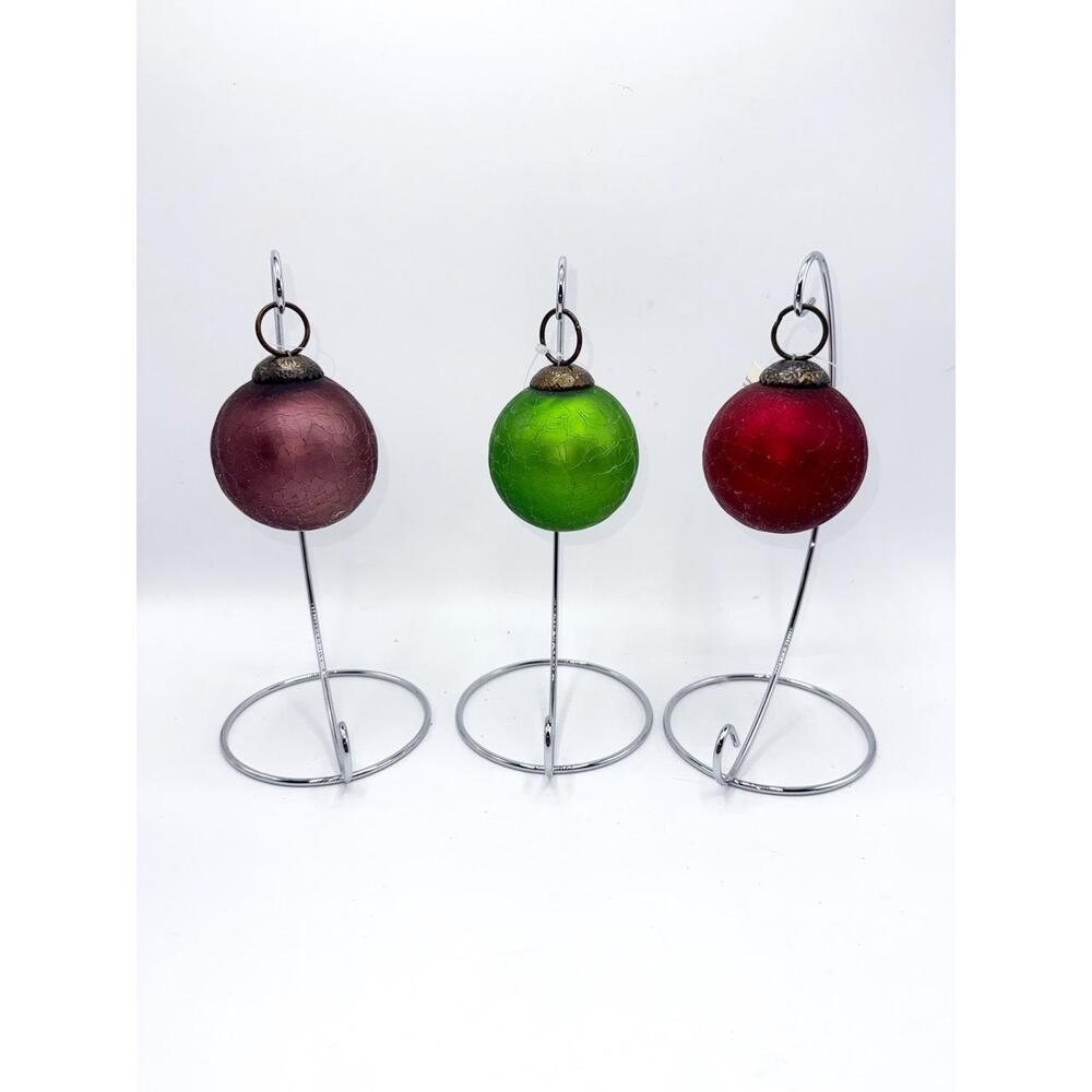 3 Old World Christmas Kugel Style Crackle Glass Ornaments red purple green - Picture 2 of 3